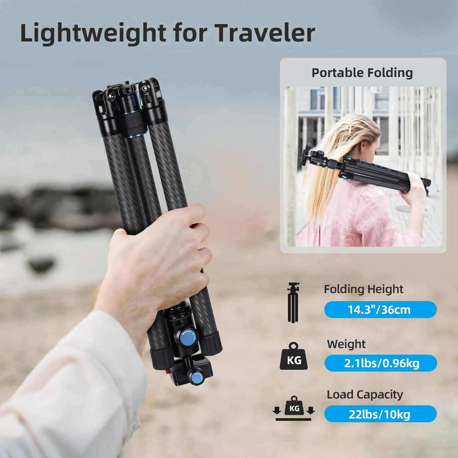 SIRUI Professional Traveler Video Camera Tripod-Carbon Fiber Travel Video Tripod with Fluid Video Head - Image 21