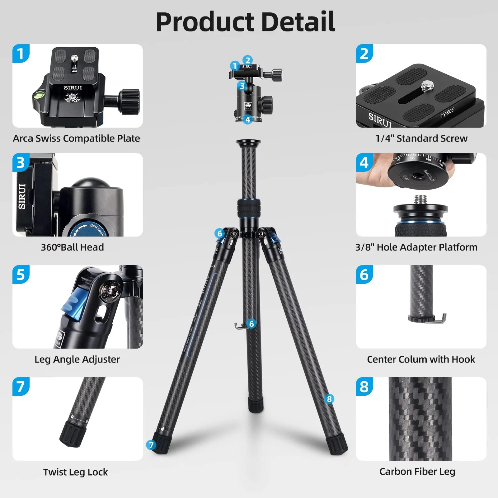 SIRUI Professional Traveler Video Camera Tripod-Carbon Fiber Travel Video Tripod with Fluid Video Head - Image 26