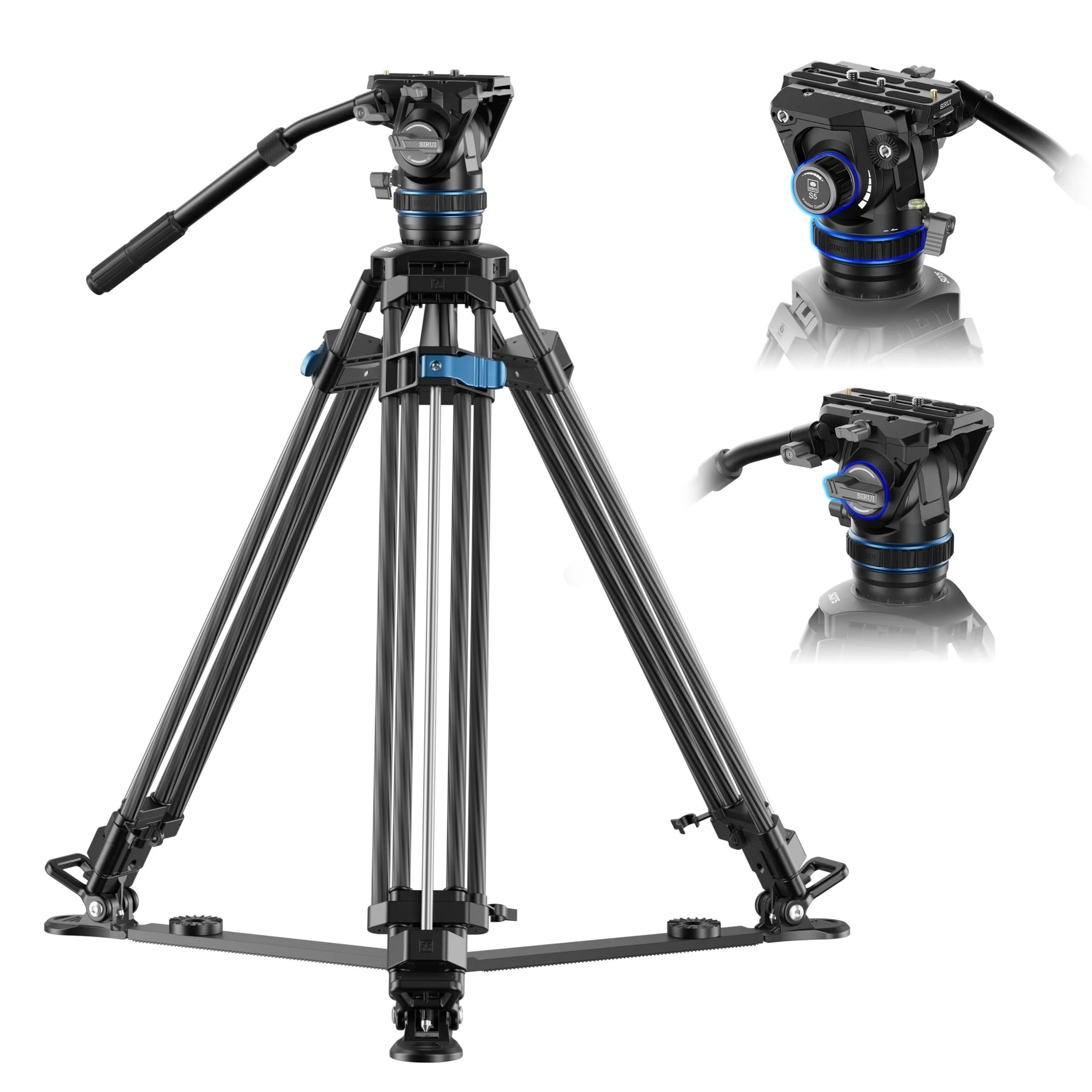 SIRUI SQ75 Carbon Fiber Video Tripod with Hydraulic Fluid Head, 70.1" Rapid Professional Camera Tripod, Stepless Damping on Pan/Tilt, Dual Quick-Release Plate Mode, Max Load 8kg/17.6lb (SQ75+S5)