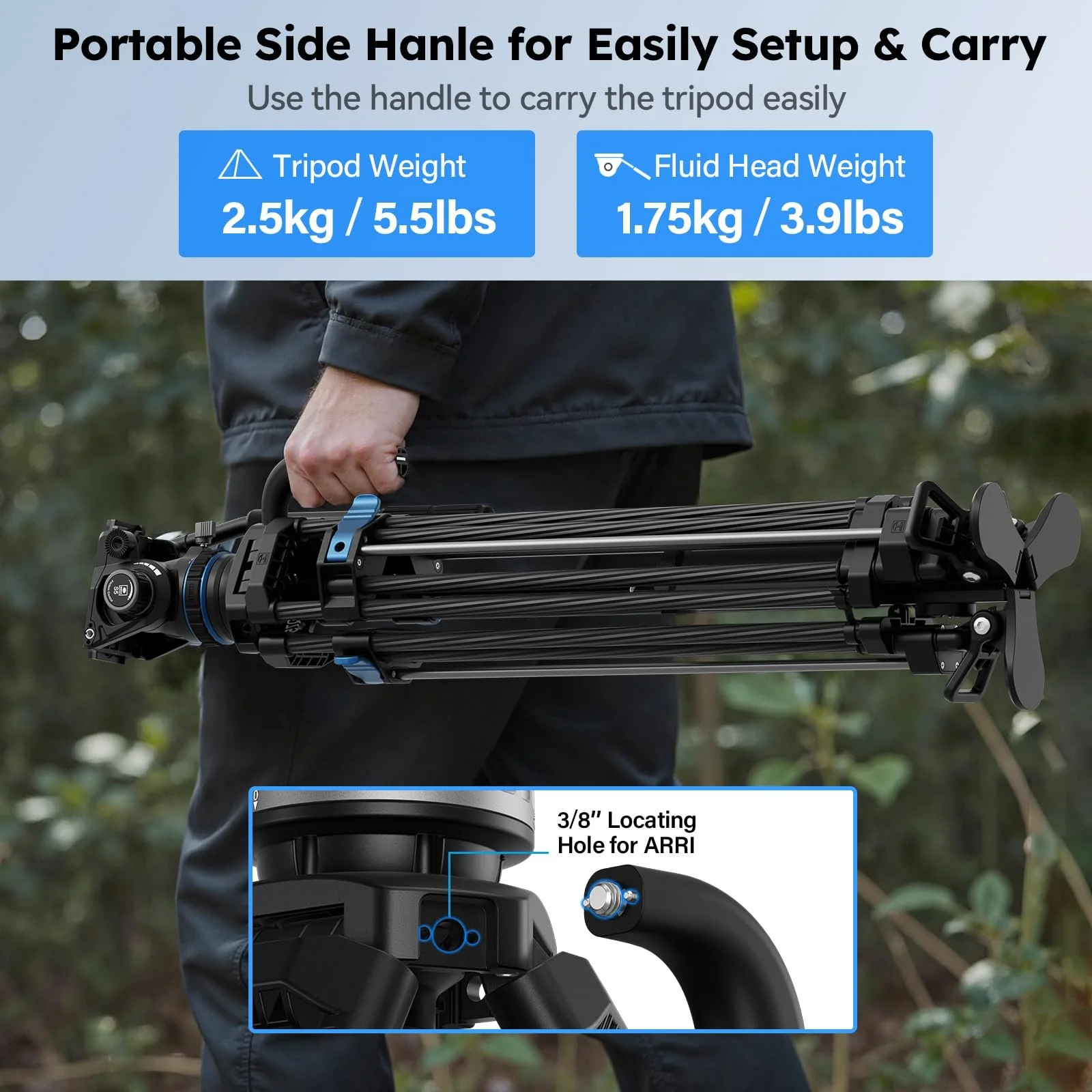 SIRUI SQ75 Carbon Fiber Video Tripod with Hydraulic Fluid Head, 70.1" Rapid Professional Camera Tripod, Stepless Damping on Pan/Tilt, Dual Quick-Release Plate Mode, Max Load 8kg/17.6lb (SQ75+S5) - Image 6