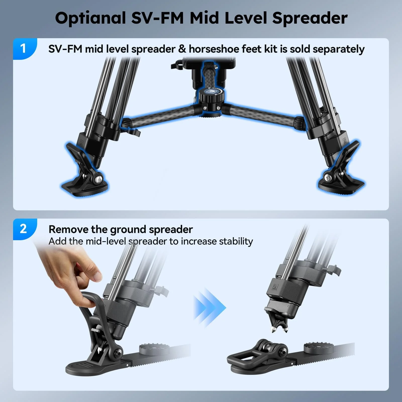 SIRUI SQ75 Carbon Fiber Video Tripod with Hydraulic Fluid Head, 70.1" Rapid Professional Camera Tripod, Stepless Damping on Pan/Tilt, Dual Quick-Release Plate Mode, Max Load 8kg/17.6lb (SQ75+S5) - Image 7