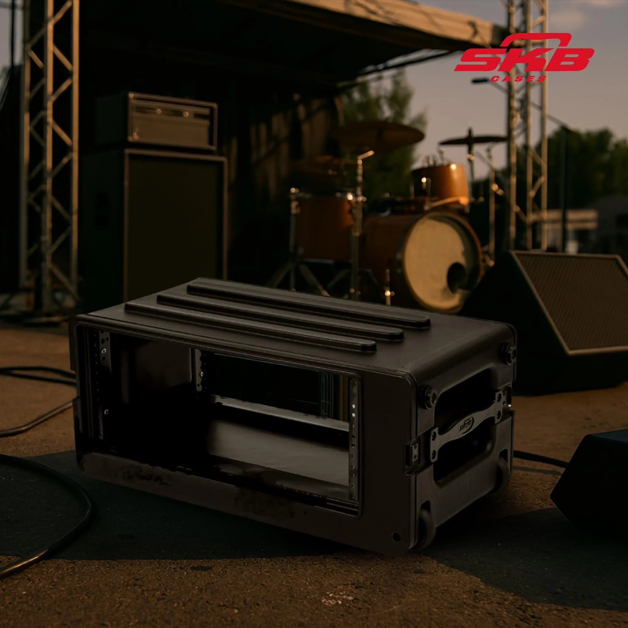 SKB 4U rSeries Shallow Rolling Rack with Integrated Back Wheels and 1-Touch Pull Handle, Comes with 8 Rack Units and Interlocking Molded Stacking Bars - Image 5