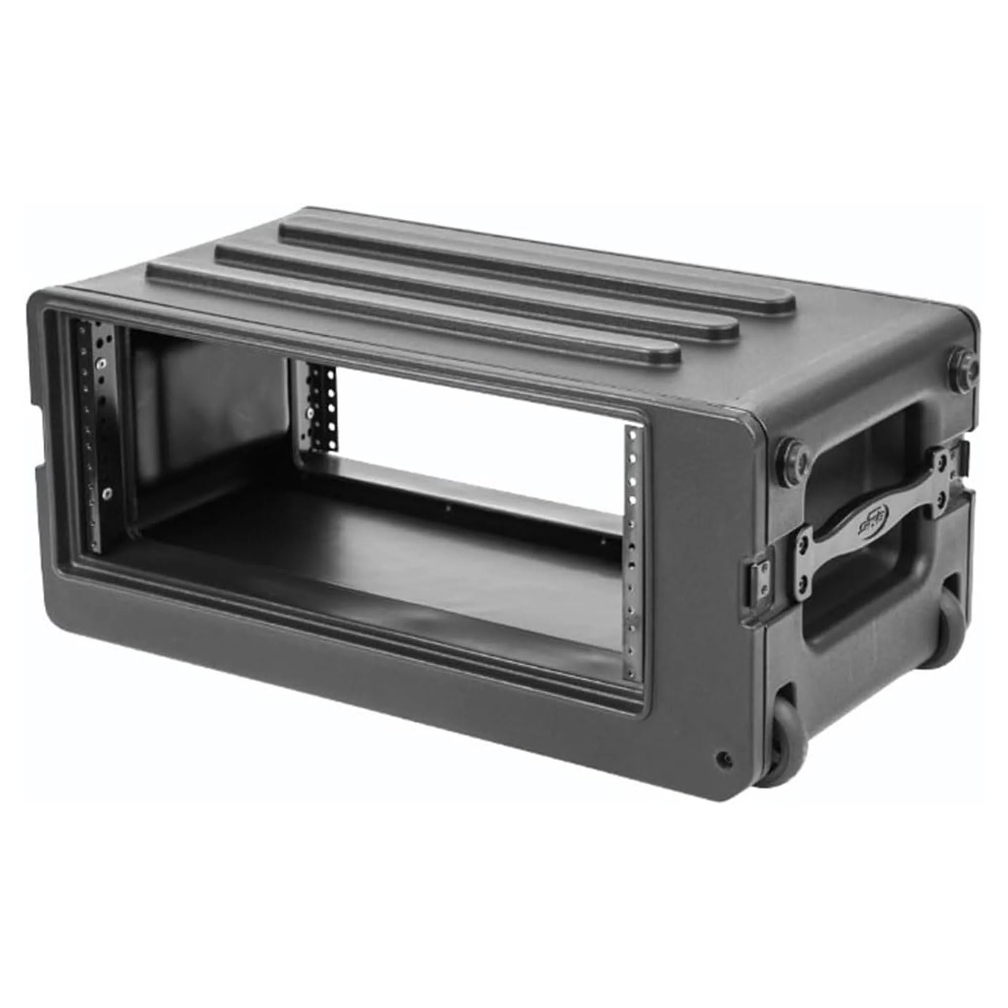 SKB 4U rSeries Shallow Rolling Rack with Integrated Back Wheels and 1-Touch Pull Handle, Comes with 8 Rack Units and Interlocking Molded Stacking Bars - Image 6