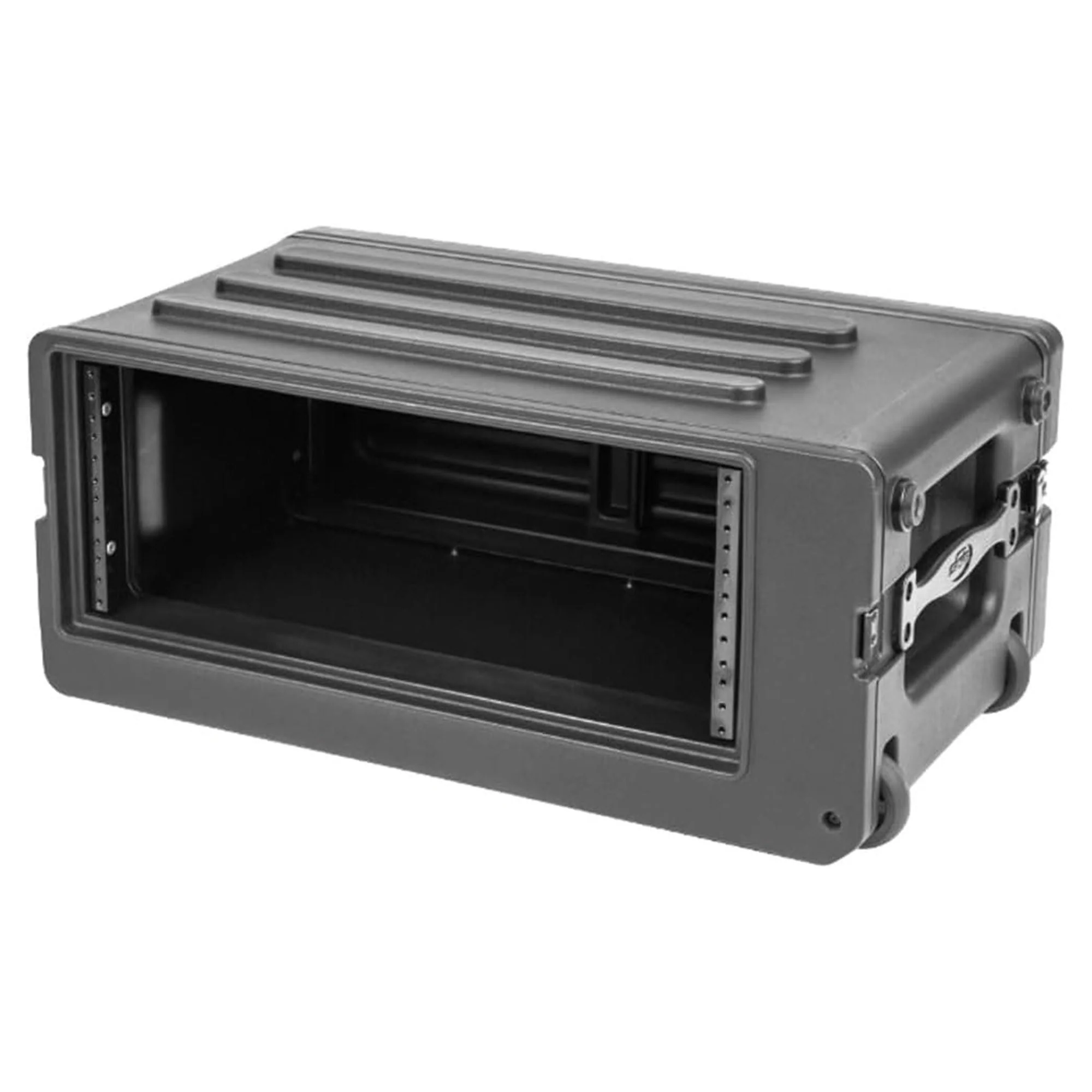 SKB 4U rSeries Shallow Rolling Rack with Integrated Back Wheels and 1-Touch Pull Handle, Comes with 8 Rack Units and Interlocking Molded Stacking Bars - Image 9