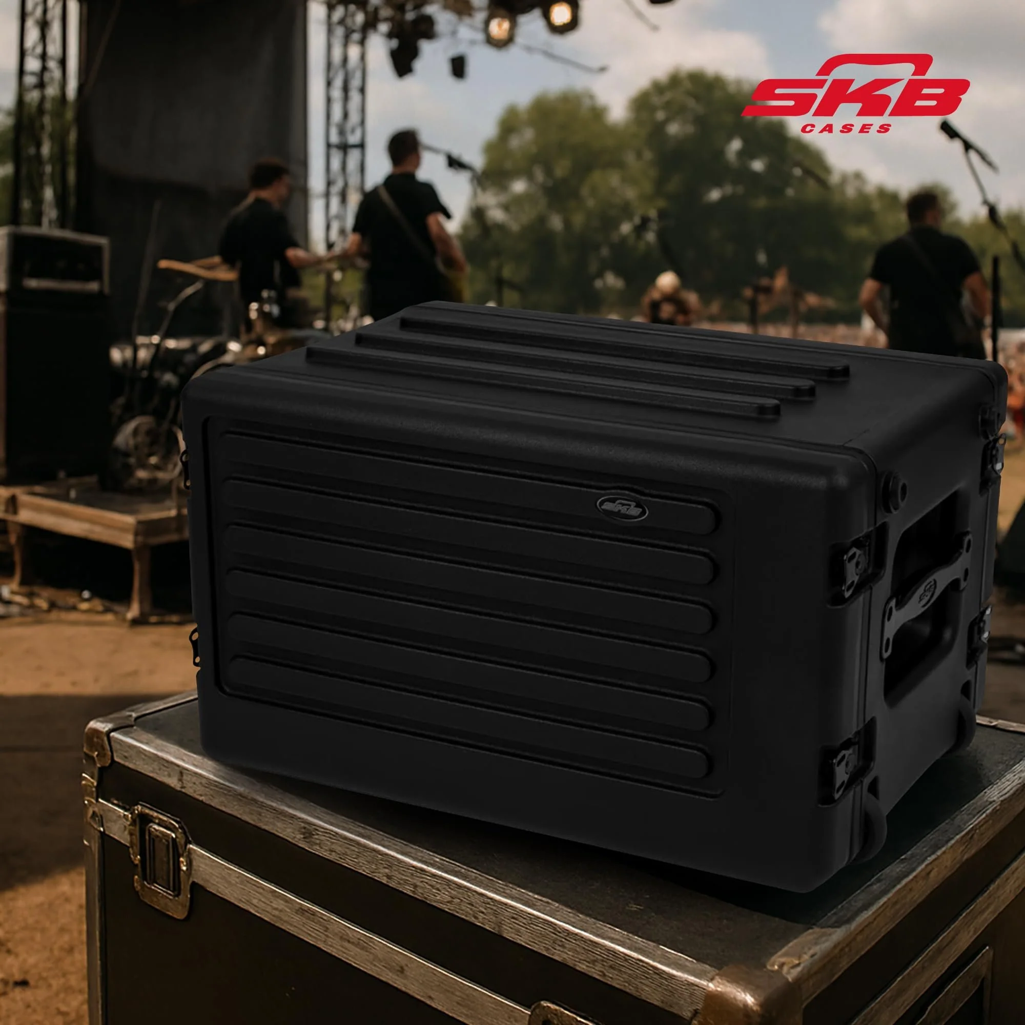 SKB 6U rSeries Shallow Rolling Rack with Integrated Back Wheels and 1-Touch Pull Handle, Comes with 8 Rack Units and Interlocking Molded Stacking Bars - Image 5
