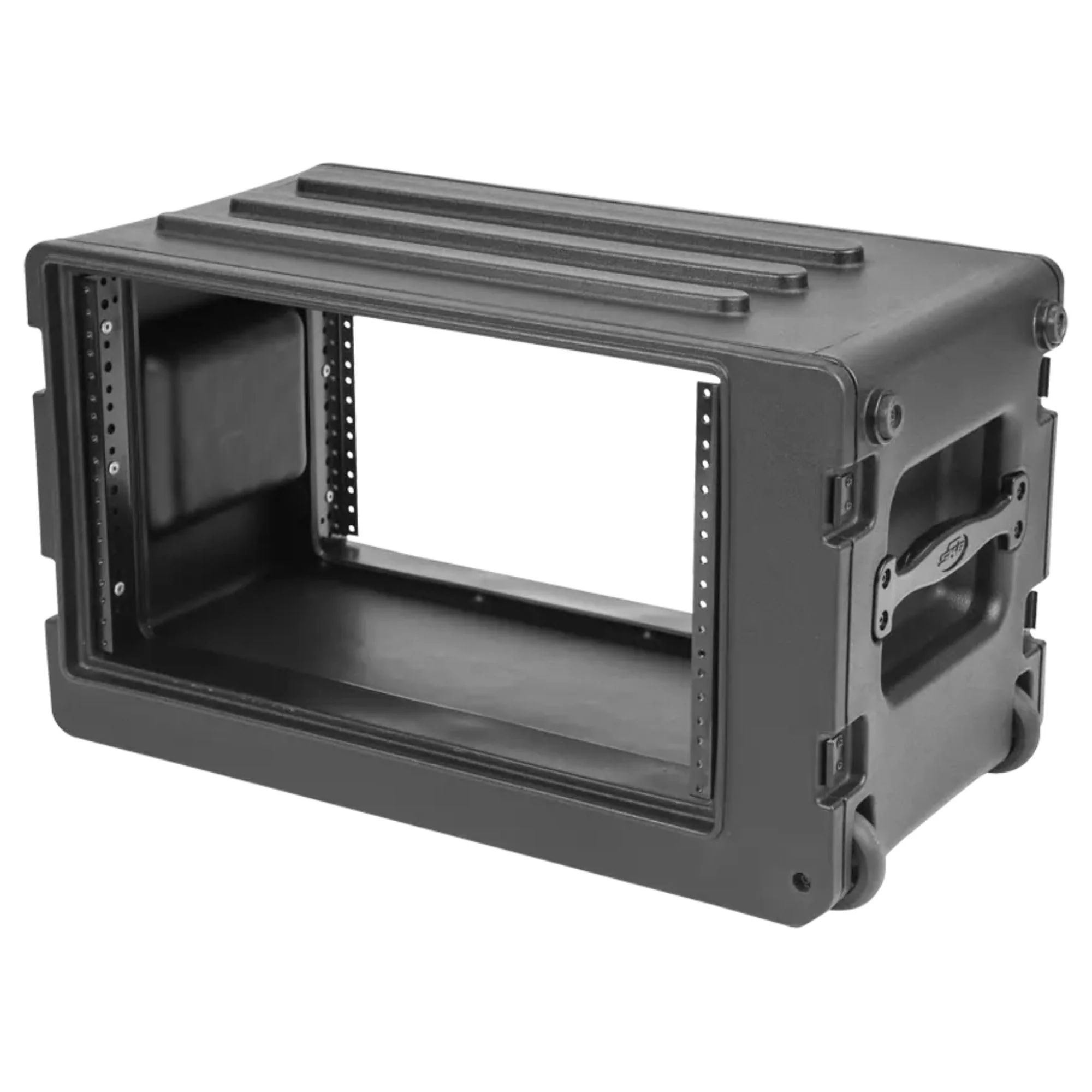 SKB 6U rSeries Shallow Rolling Rack with Integrated Back Wheels and 1-Touch Pull Handle, Comes with 8 Rack Units and Interlocking Molded Stacking Bars - Image 9