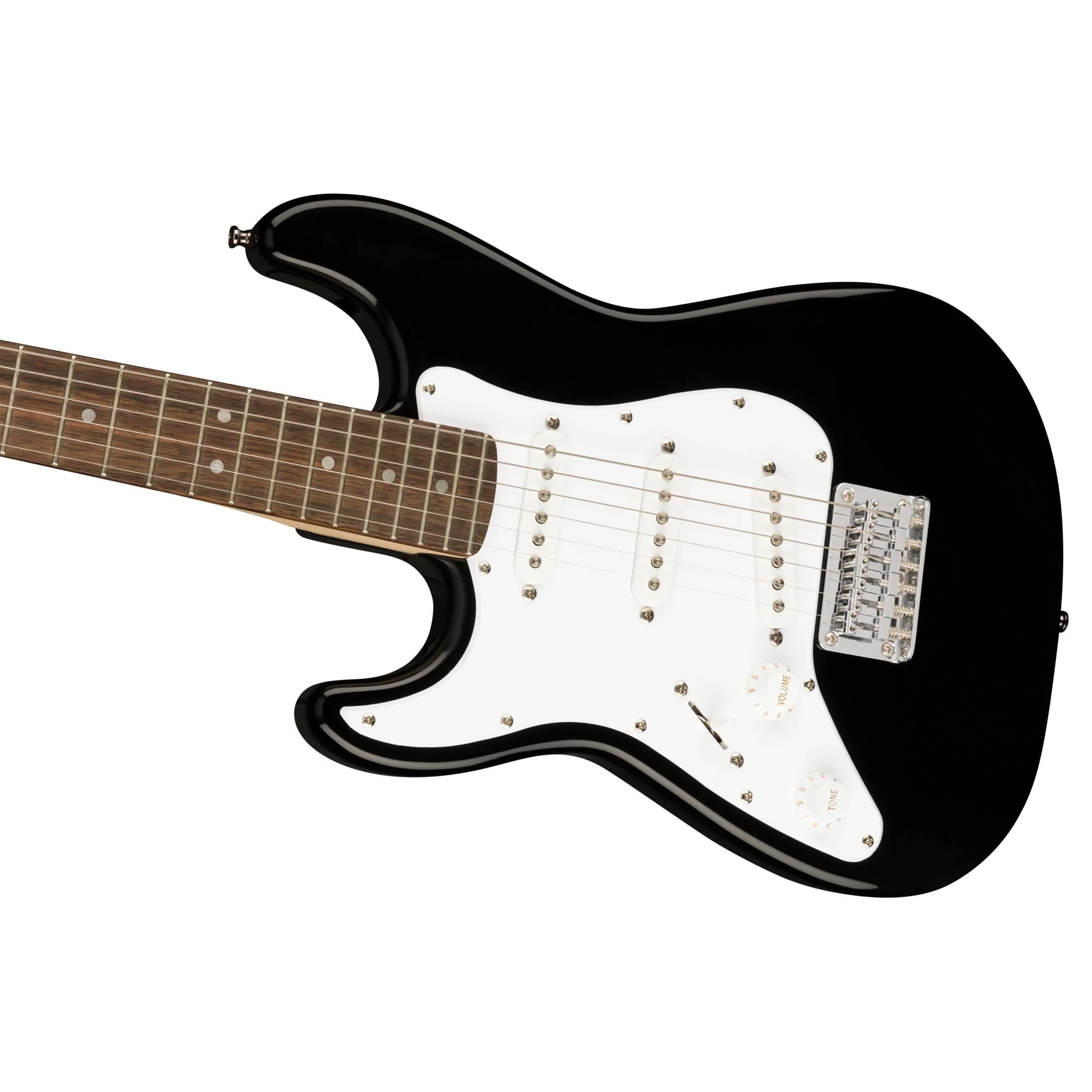 Squier Mini Stratocaster Left-Handed Electric Guitar Black Bundle with 12 Guitar Picks & Polishing Cloth – Laurel Fingerboard, 3/4-Size Body, Hardtail Bridge, Classic Strat Tone & Playability - Image 2