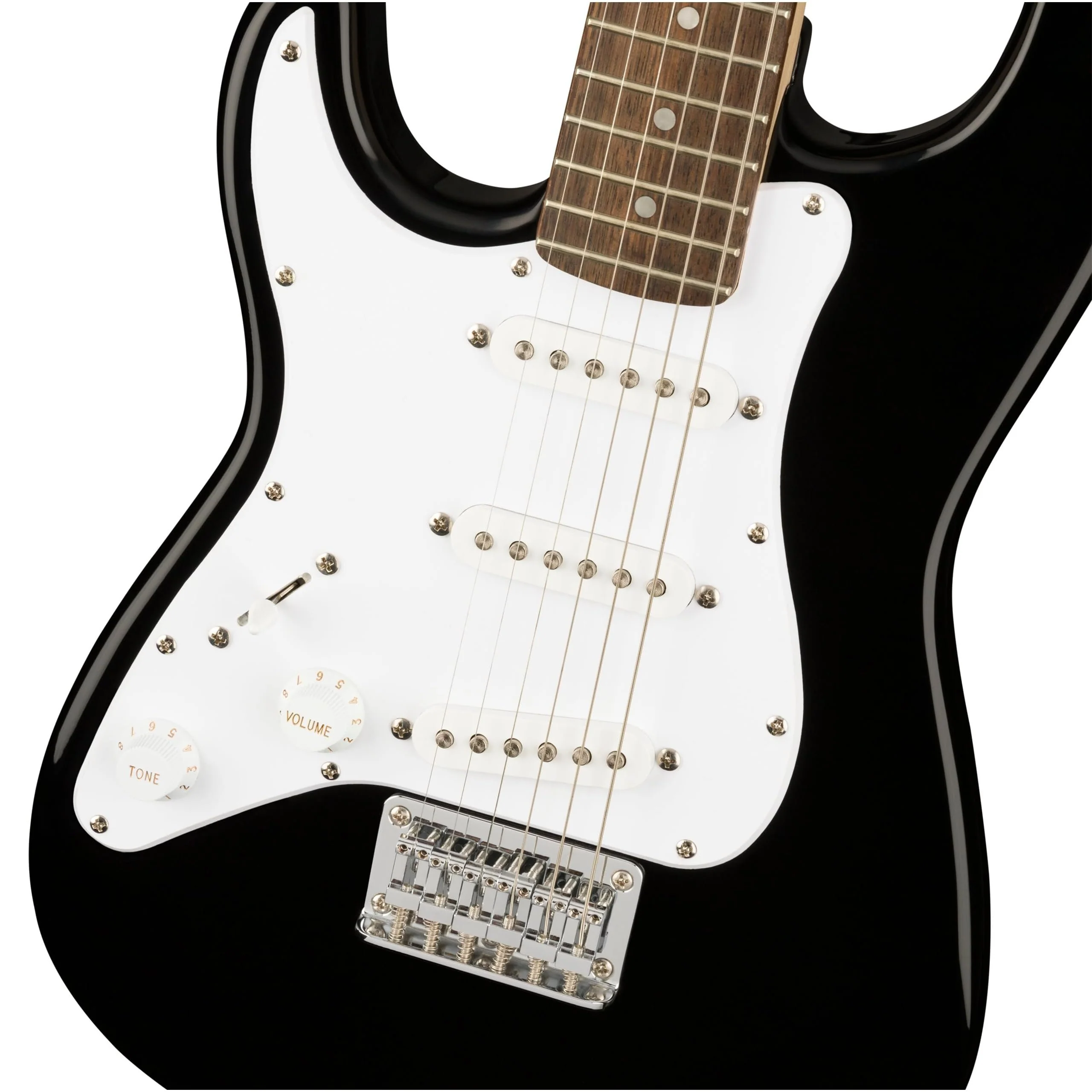 Squier Mini Stratocaster Left-Handed Electric Guitar Black Bundle with 12 Guitar Picks & Polishing Cloth – Laurel Fingerboard, 3/4-Size Body, Hardtail Bridge, Classic Strat Tone & Playability - Image 3