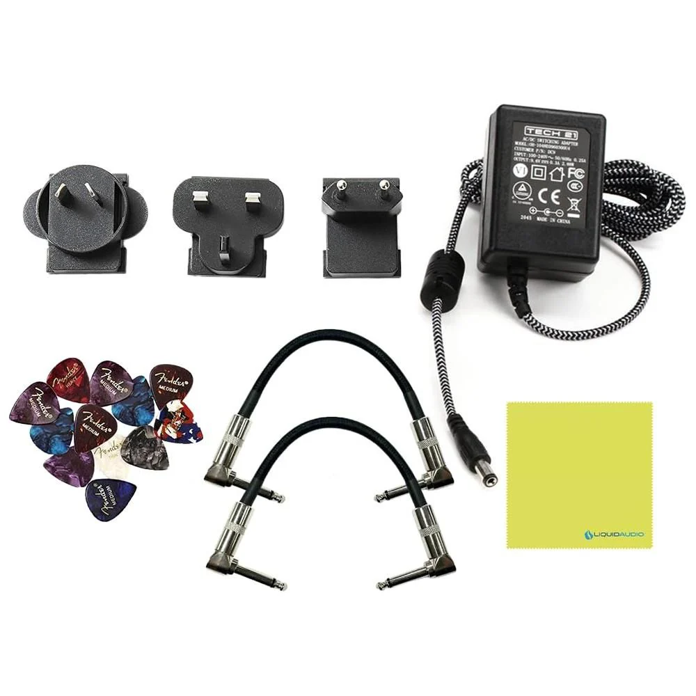 Tech 21 FR-BASS-V2 SansAmp Bass Fly Rig V2 Bundle w/ 2x Strukture S6P48 Woven Right Angle Patch Cables, 12x Fender Picks and Liquid Audio Polishing Cloth - Image 5