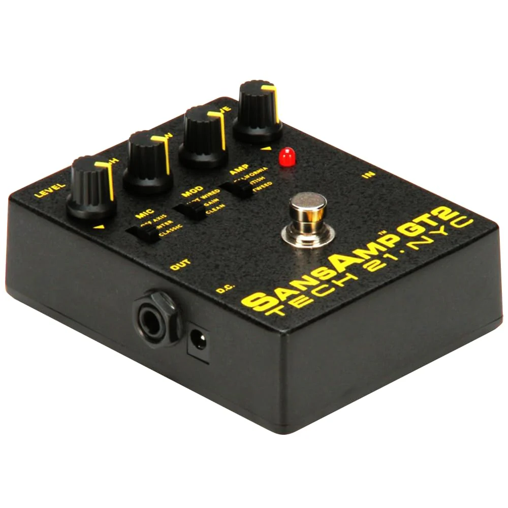 Tech 21 SansAmp GT2 Tube Amp Emulator Pedal Bundle w/ 2-Pack Strukture S6P48 Woven Right Angle Patch Cables, 12-Pack Guitar Picks and Liquid Audio Polishing Cloth - Image 4