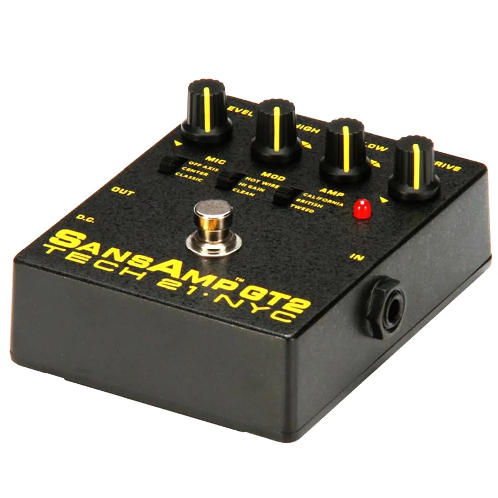 Tech 21 SansAmp GT2 Tube Amp Emulator Pedal Bundle w/ 2-Pack Strukture S6P48 Woven Right Angle Patch Cables, 12-Pack Guitar Picks and Liquid Audio Polishing Cloth - Image 5