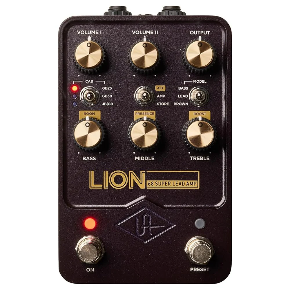 Universal Audio Lion '68 Super Lead Amp Pedal Bundle with 2x Right Angle Patch Cables, 9V Power Adapter, 12 Guitar Picks & Polishing Cloth – Authentic Tube Amp Tones, Versatile Gain Control - Image 3