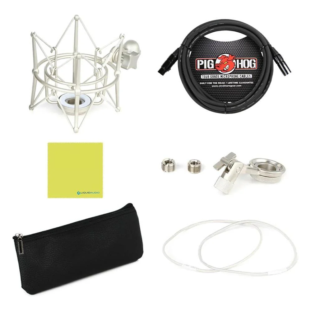 Liquid Audio Warm Audio WA-47jr FET Large-Diaphragm Condenser Microphone, Nickel Bundle w/Pig Hog PHM10 Mic Cable, Shock Mount, Mic Leather Bag Polishing Cloth - Image 4