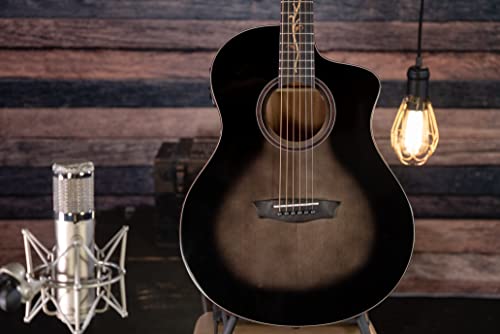 Washburn Bella Tono 6 String Acoustic-Electric Guitar, Right, Gloss Charcoal Burst - Image 10