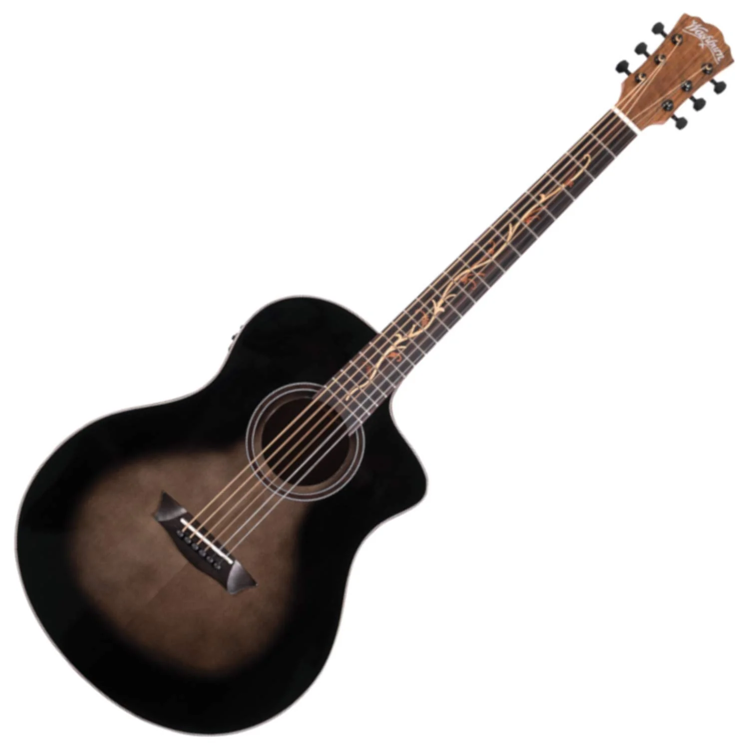 Washburn Bella Tono 6 String Acoustic-Electric Guitar, Right, Gloss Charcoal Burst - Image 11