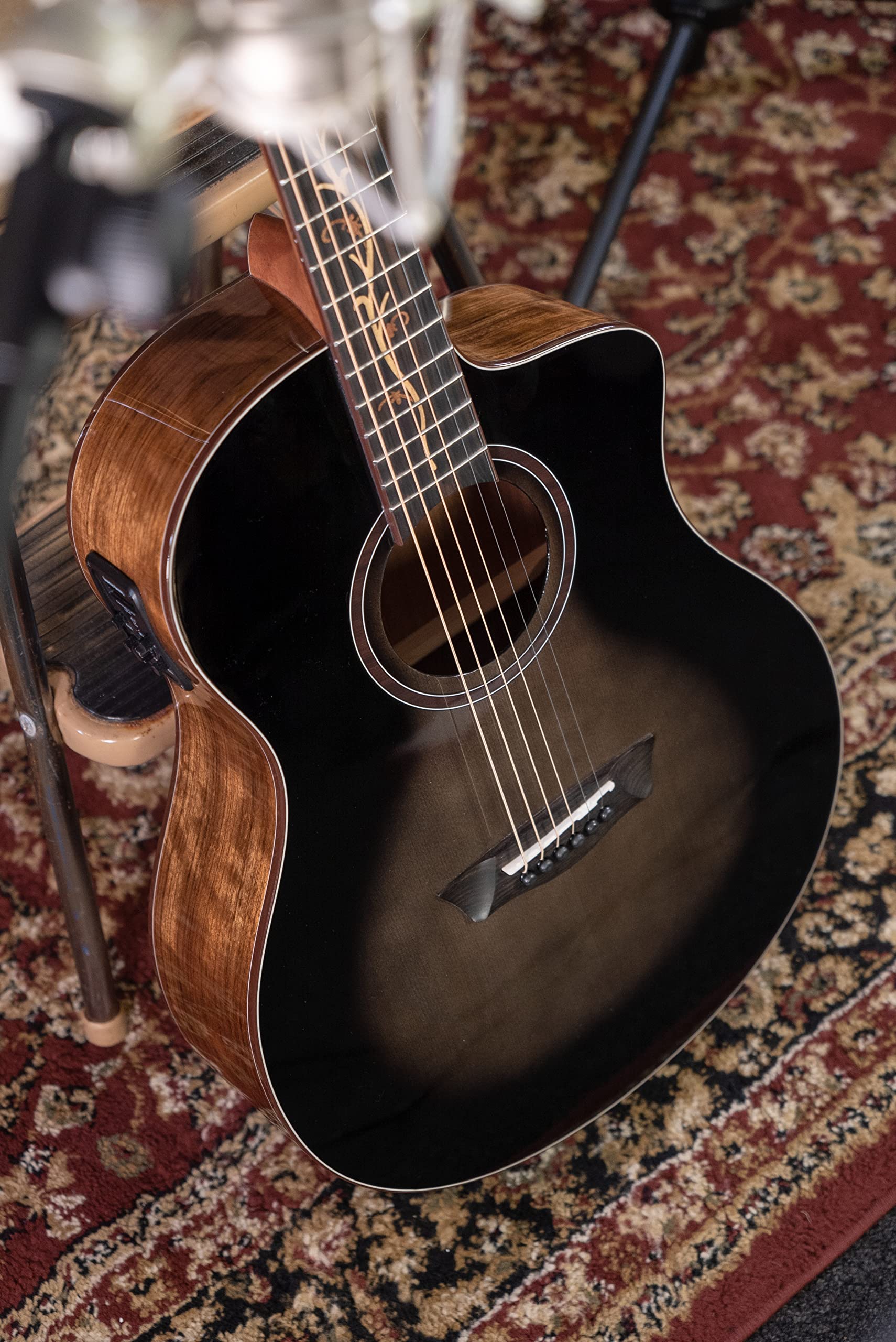 Washburn Bella Tono 6 String Acoustic-Electric Guitar, Right, Gloss Charcoal Burst - Image 12