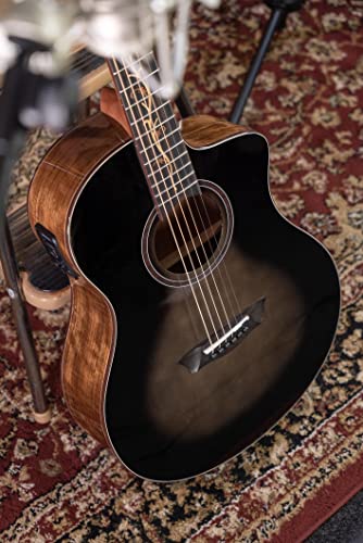 Washburn Bella Tono 6 String Acoustic-Electric Guitar, Right, Gloss Charcoal Burst - Image 9