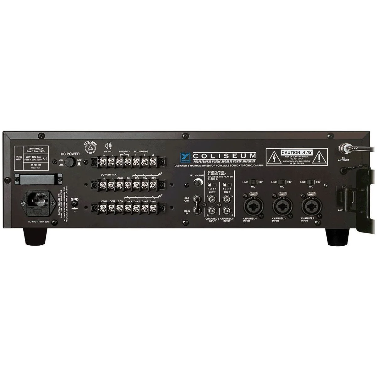 Yorkville CA1 Amplifier 70 Volt 6 Channel Public Address Amp Rack Mountable Steel Chassis Black - Image 2