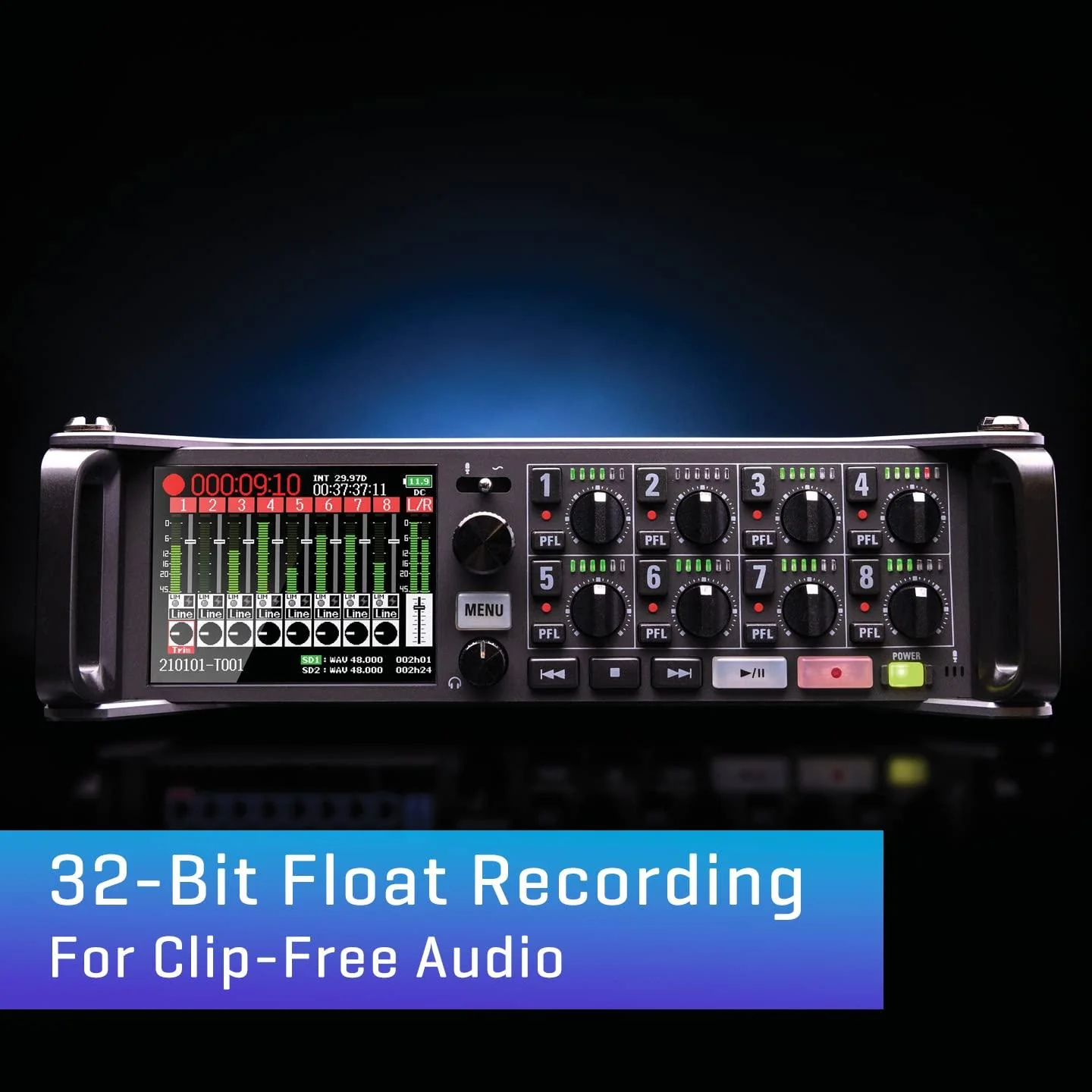 Zoom F8n Pro Professional Field Recorder/Mixer, Audio for Video, 32-bit/192 kHz Recording, 10 Channel Recorder, 8 XLR/TRS Inputs, Timecode, Ambisonics Mode, Battery Powered, Dual SD Card Slots - Image 9